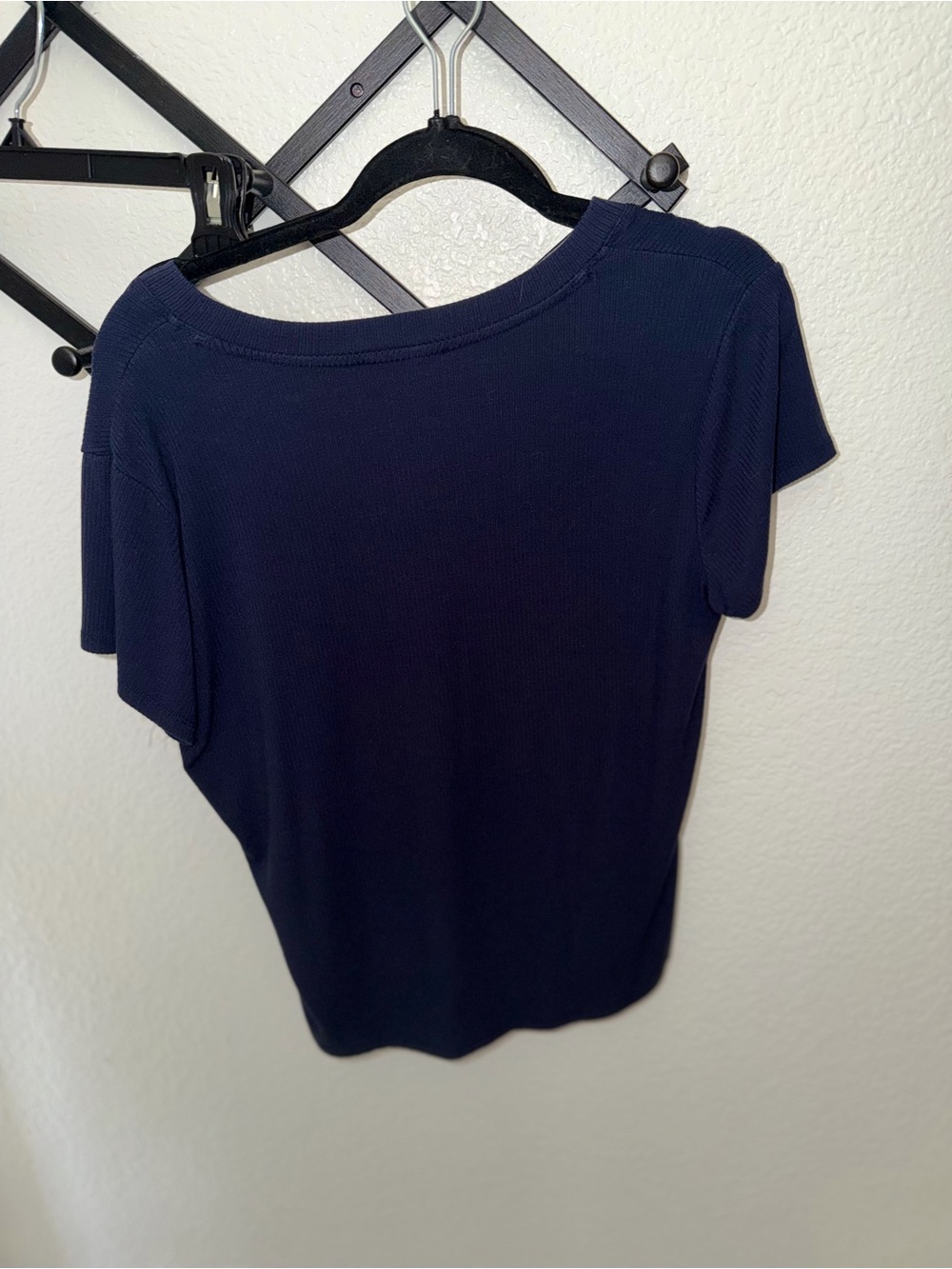 Truth Womens XL Navy Blue Ribbed V Neck Short Sleeve Casual T Shirt Top - Picture 4 of 4